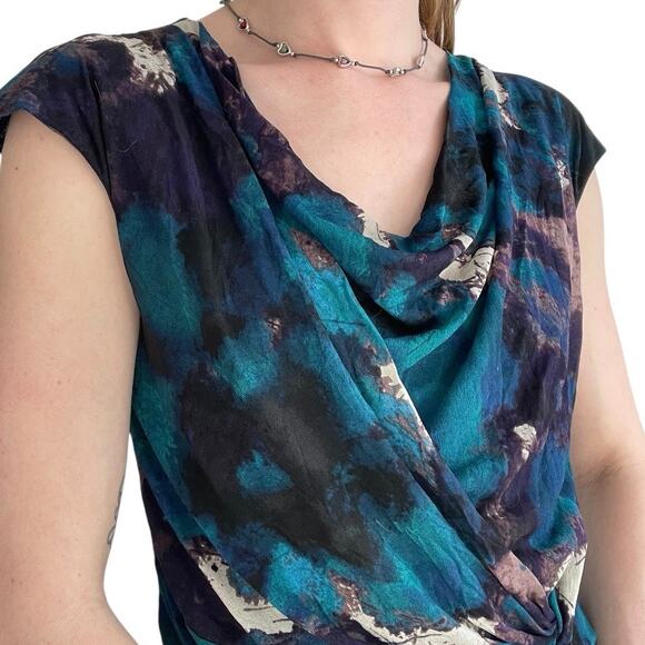 Classiques Entier Blue & Purple Cowl Neck Short Sleeve Blouse - Picture 5 of 8